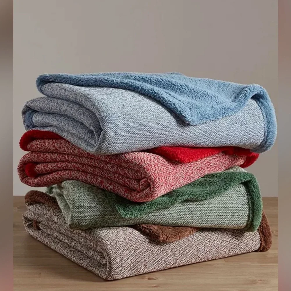 Fleece Heathered Knit Throw Sherpa Reverse Red Perfect 4 Anytime Of The Year